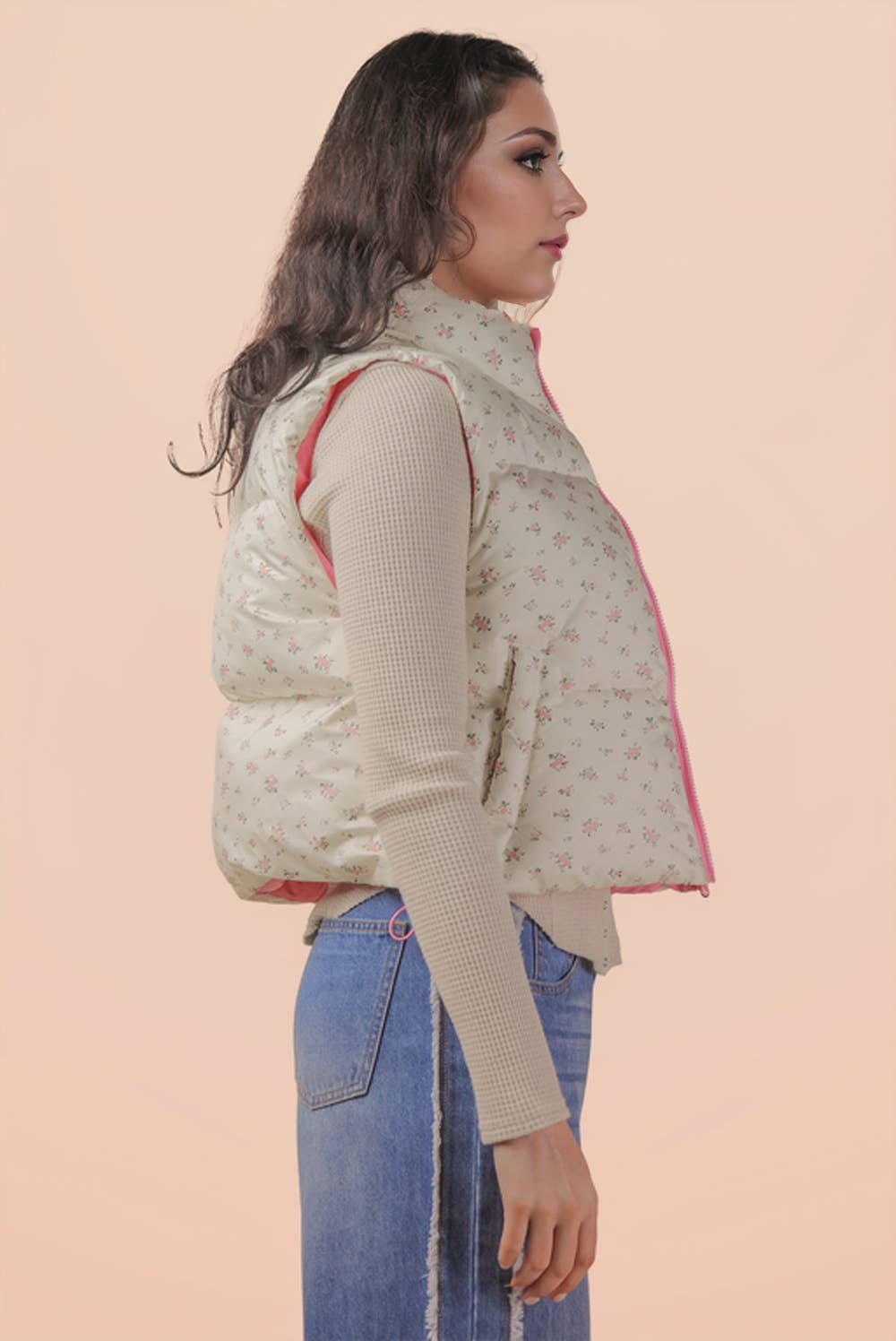 Floral Printed Cropped Puffer Vest