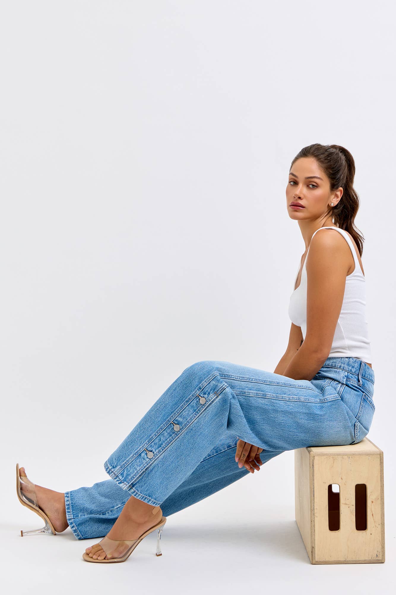 High Rise Wide Leg with Side Buttons