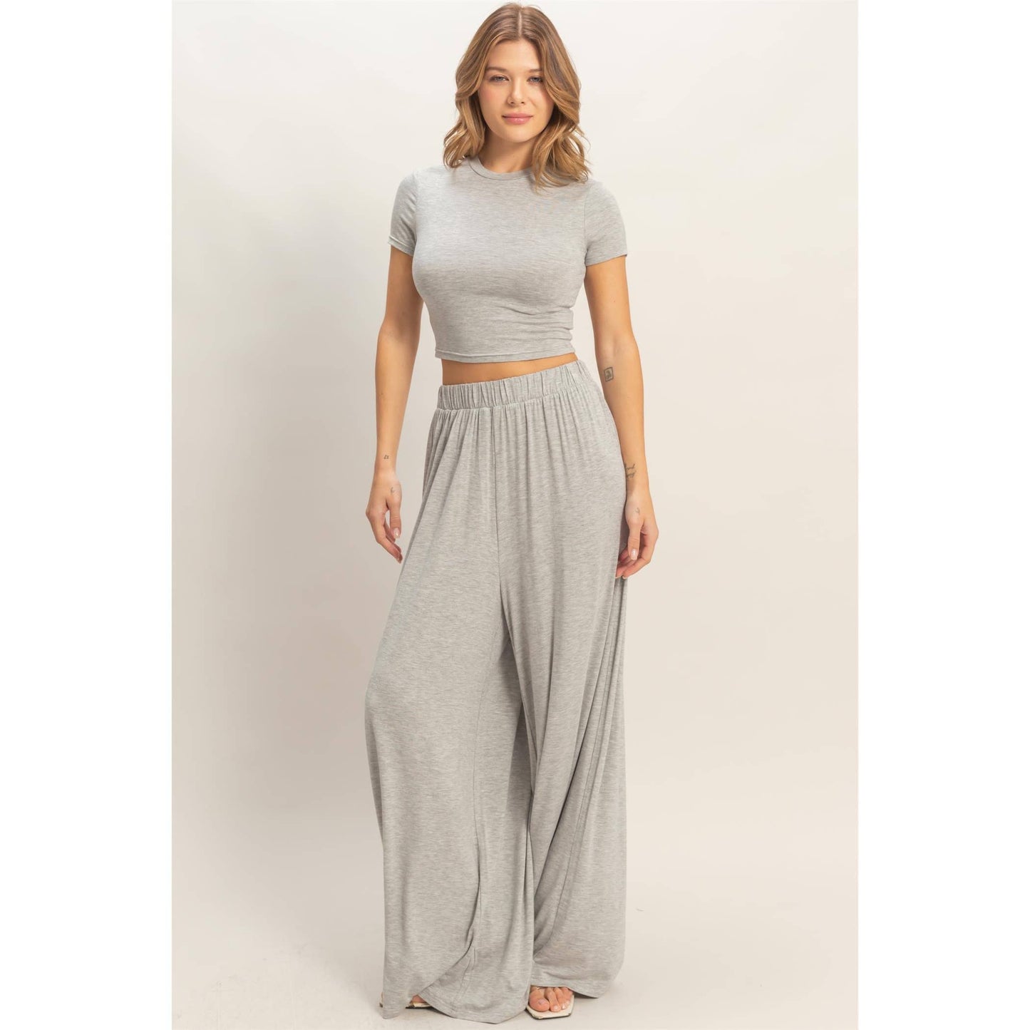 Short Sleeve Top & Wide Leg Pants Set (Sold as Separates)