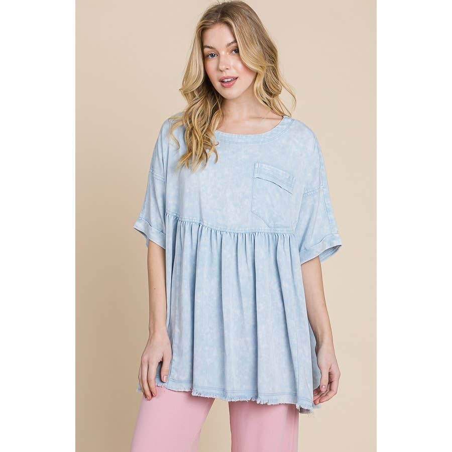 Mineral Wash Oversized Drop Shoulder Babydoll Top