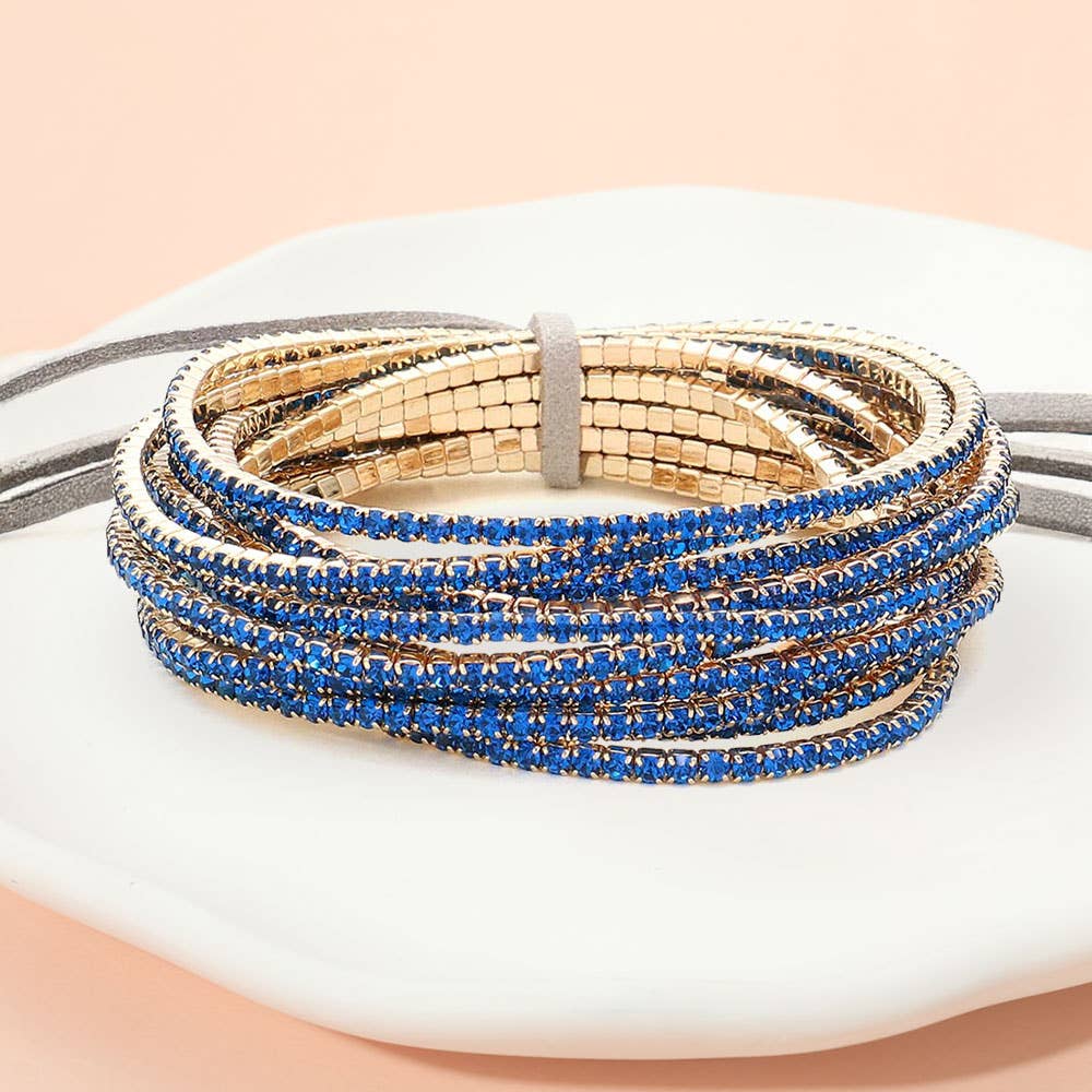 12PCS - Ribbon Pearl Rhinestone Layered Stretch Bracelets