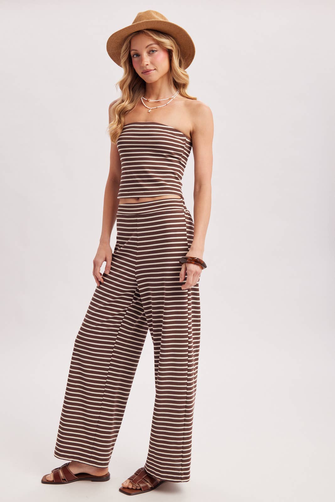 STRIPED KNIT TUBE AND WIDE PANTS SET (Sold as Separates)