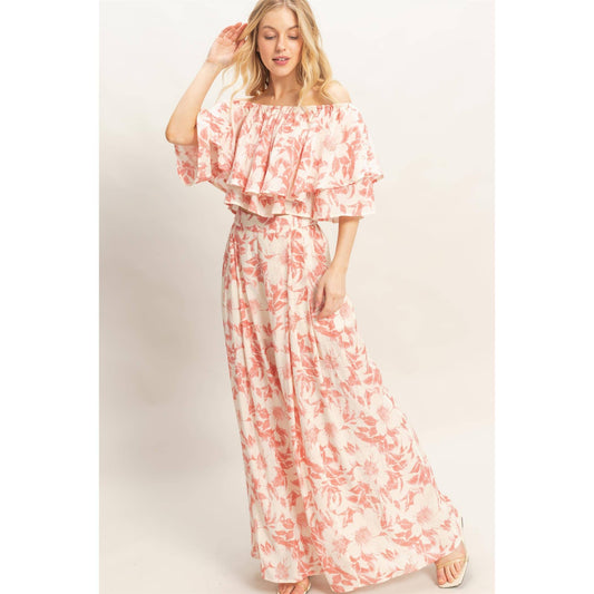 Floral Off-Shoulder Top & Pants Set (Sold As Separates)