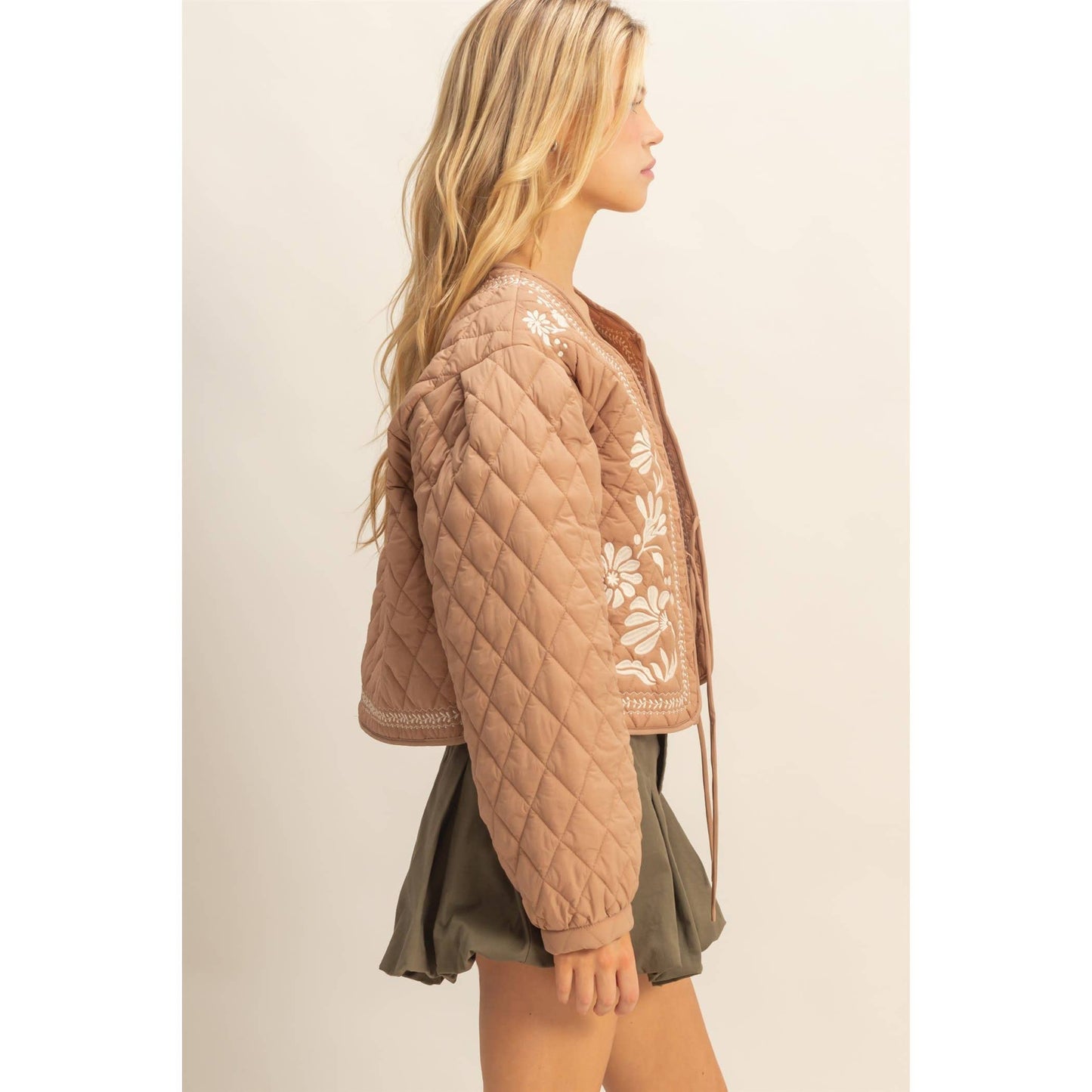 Quilted Floral Embroidered Padding Jacket