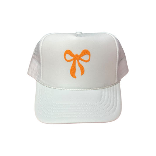 Orange Bow - White Trucker Hat