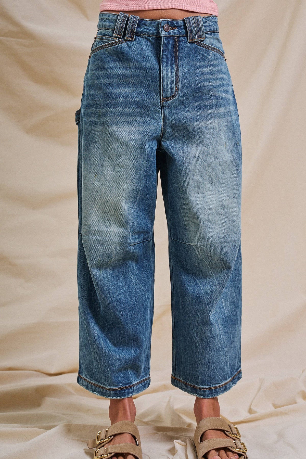 Vintage Wash Cropped Wide-Leg Jeans