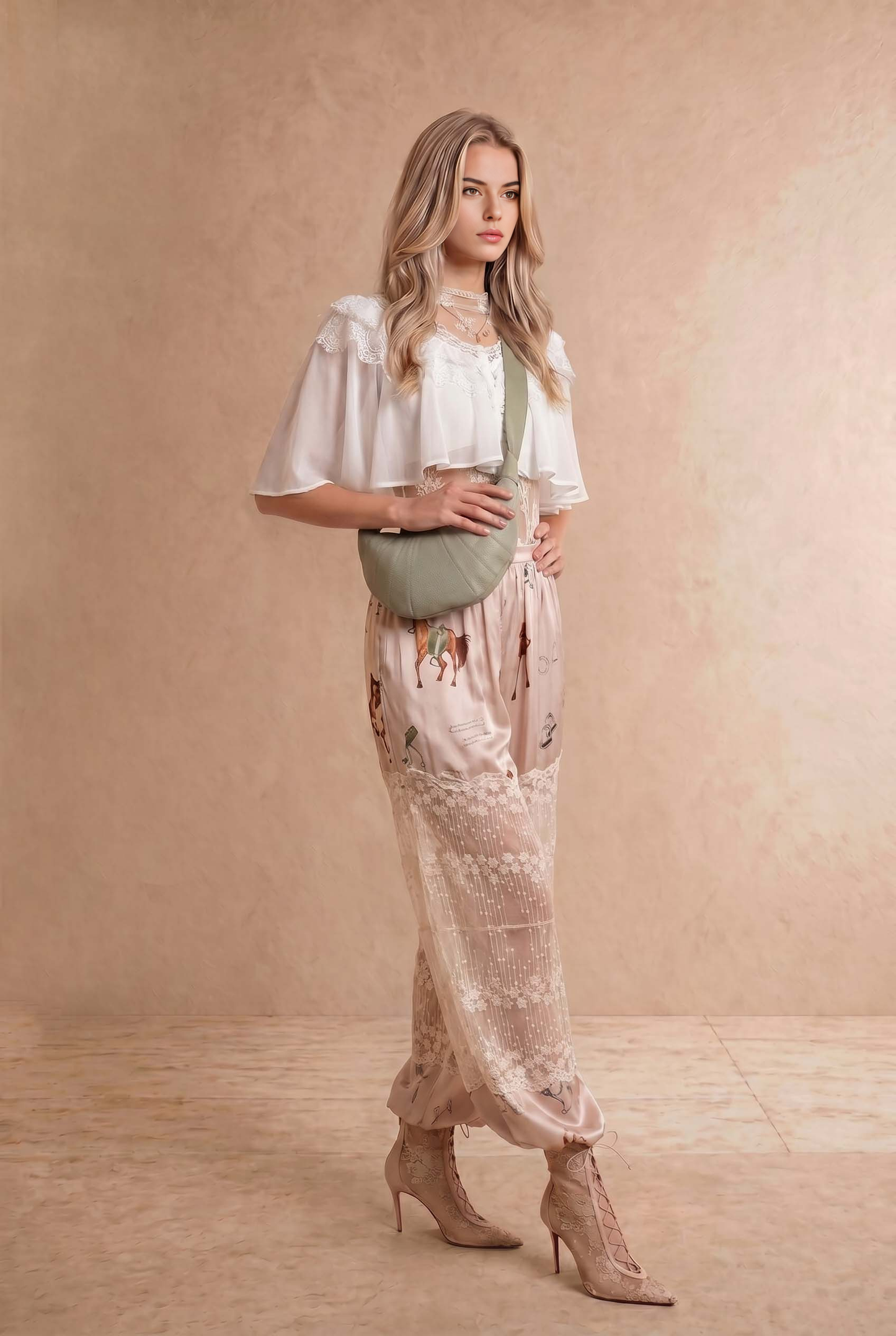 Chiffon Lace Shoulder Cape Like Crop Blouse Top