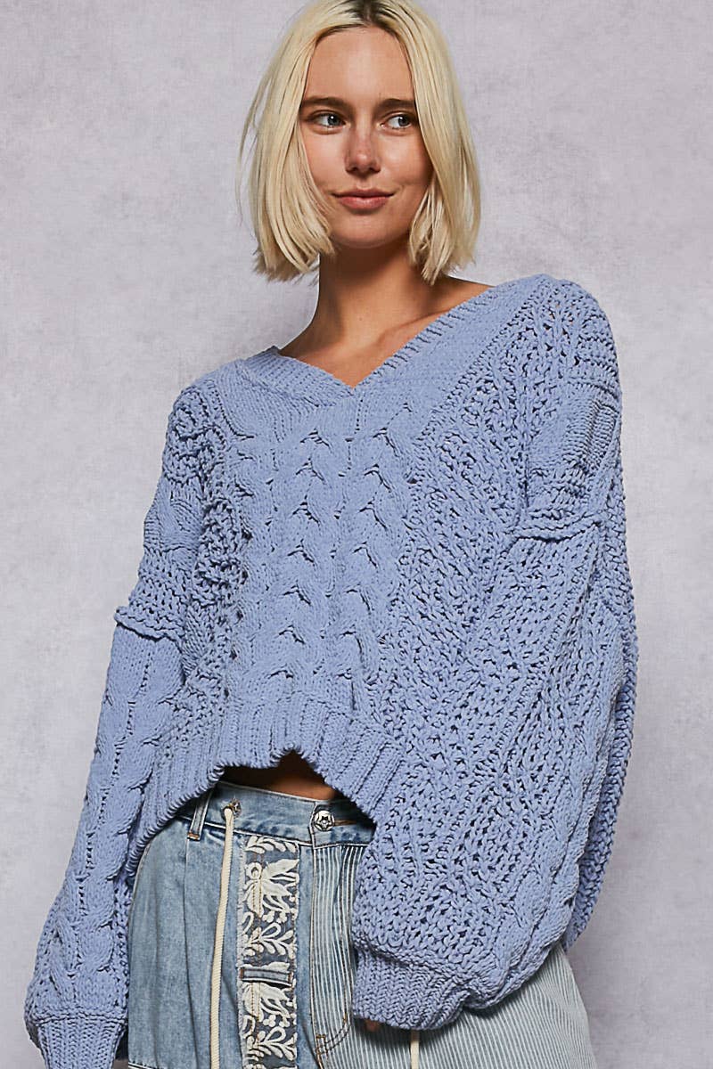 V-Neck Chenille Sweater Semi Cropped Top