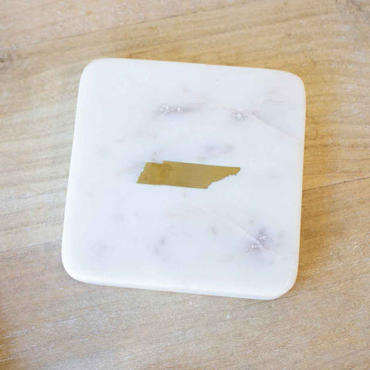 Tennessee Marble Coasters   White/Brass