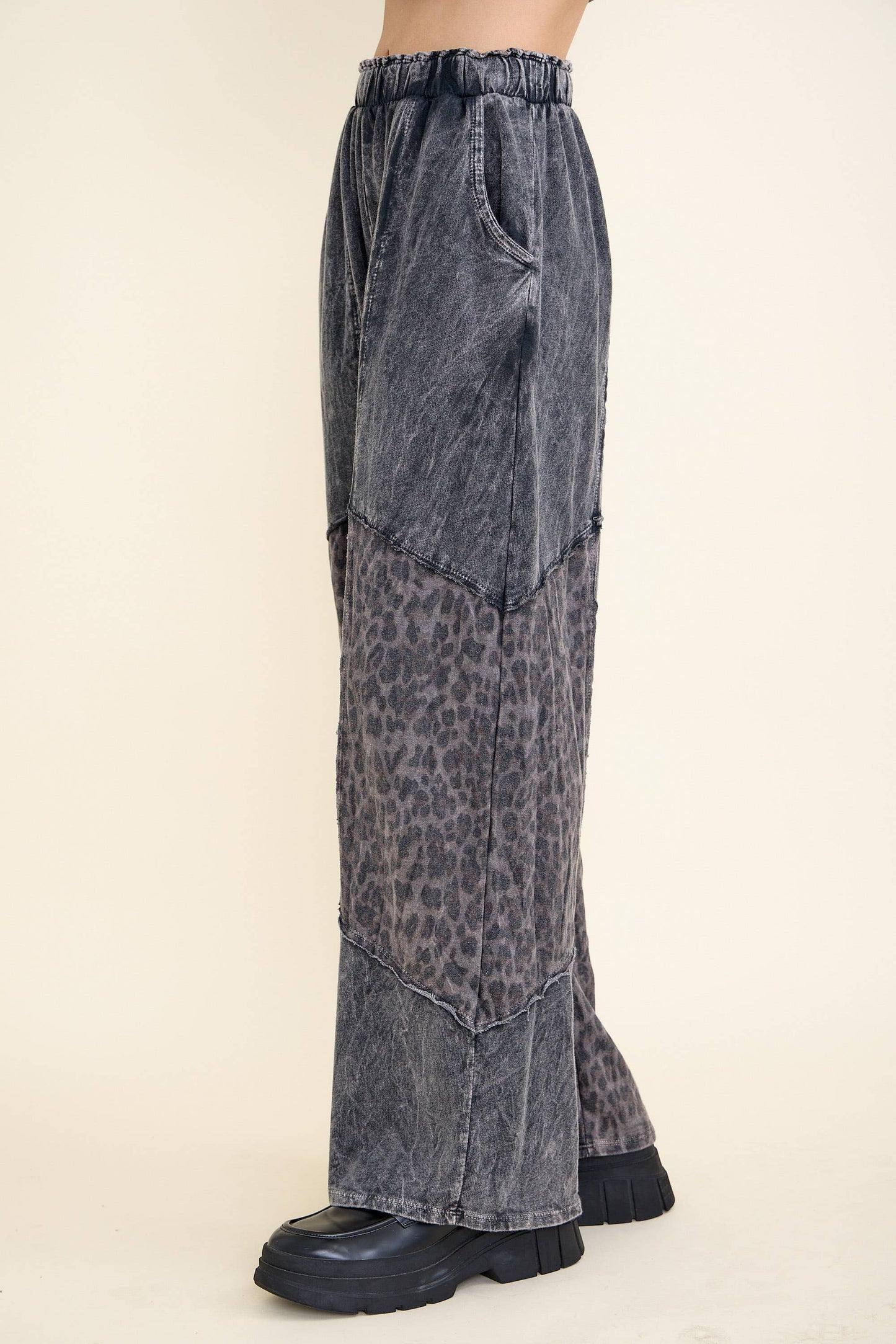 Mineral Washed Leopard Animal Patchwork Pants
