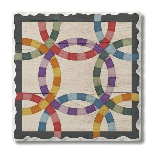 Double Wedding Ring Single Absorbent Tumbled Tile Coaster