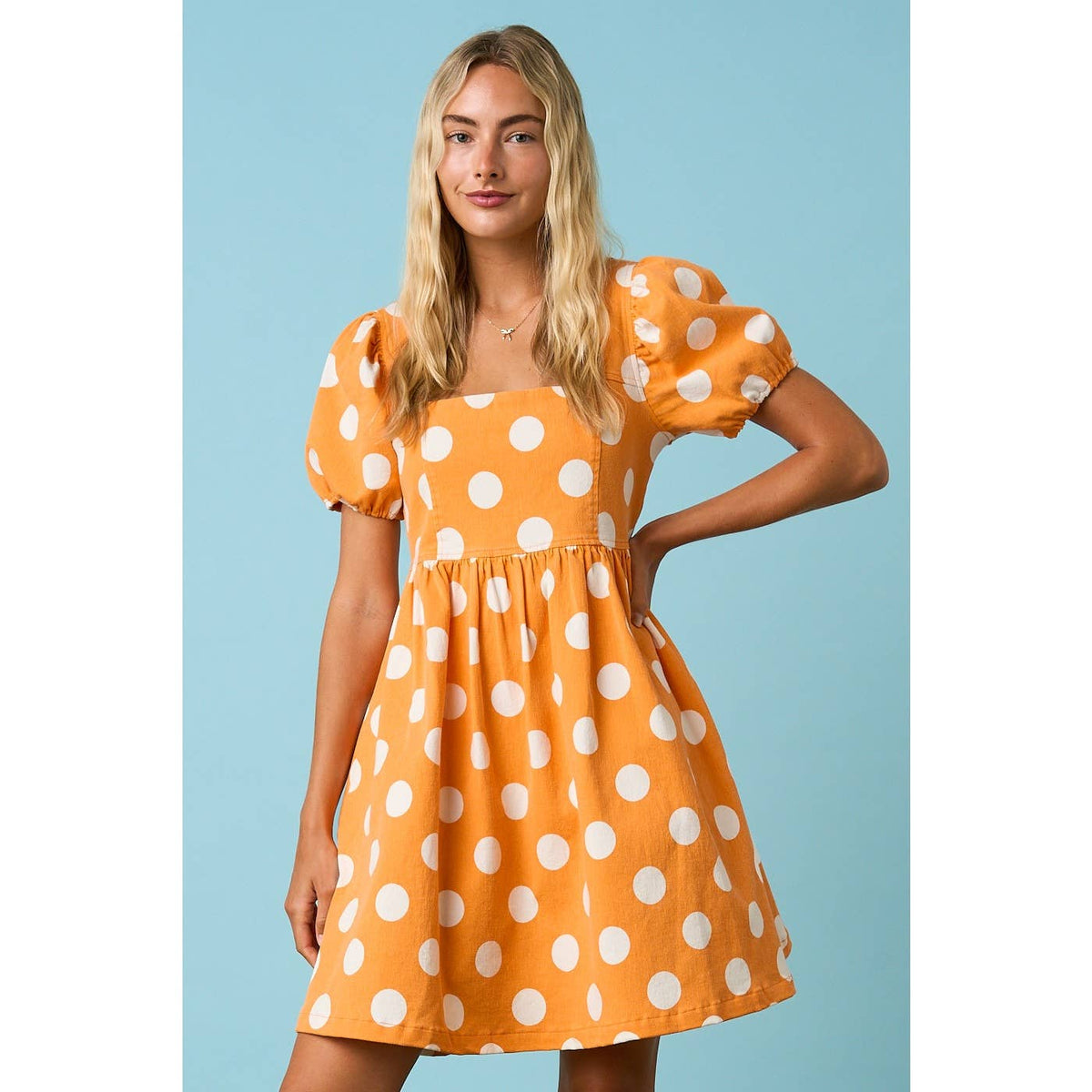 GAME DAY POLKA DOT PUFF SLEEVE BABYDOLL MINI DRESS