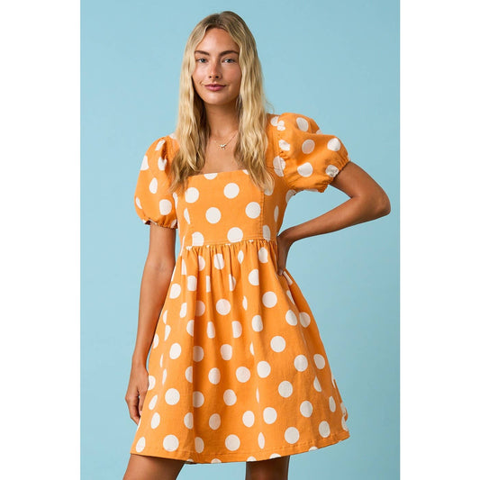 GAME DAY POLKA DOT PUFF SLEEVE BABYDOLL MINI DRESS