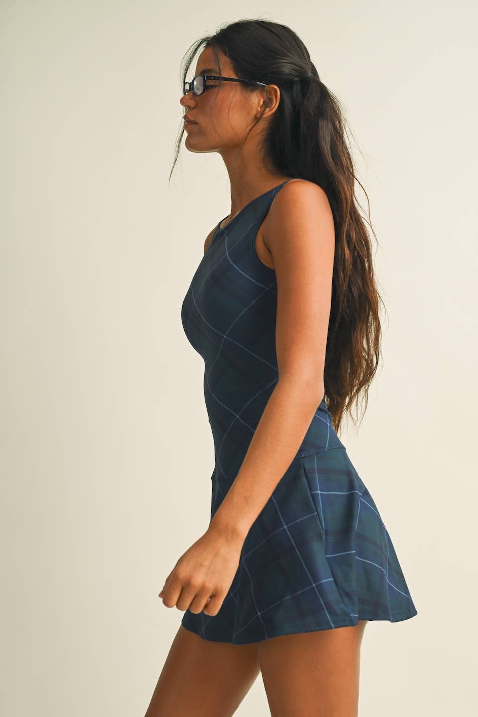 Plaid Print A-Line Mini Dress with Drop Waist