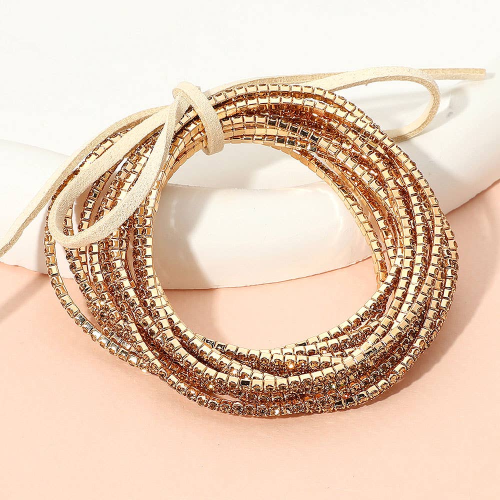 12PCS - Ribbon Pearl Rhinestone Layered Stretch Bracelets