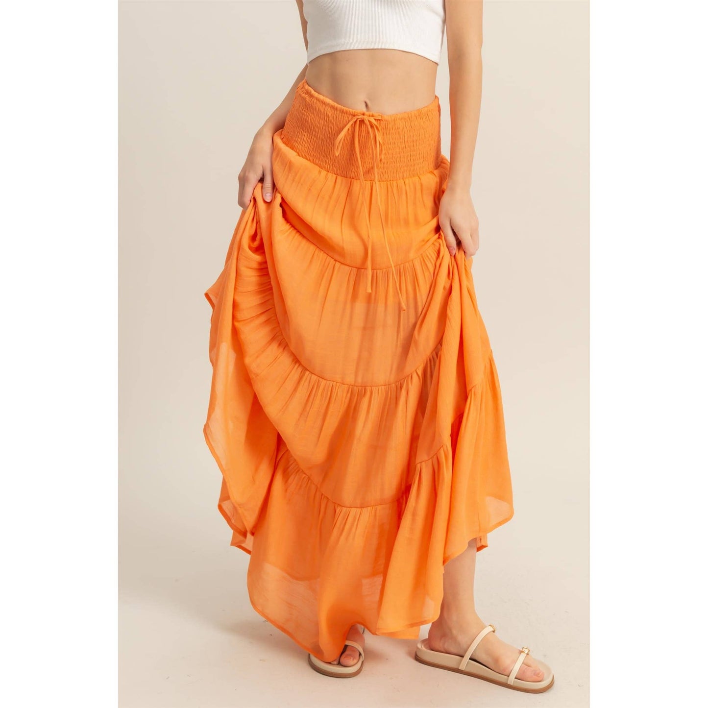 Smocked Waist Tiered Maxi Skirt