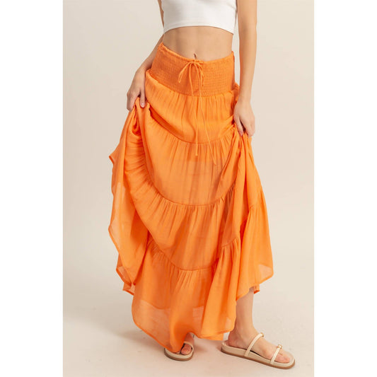 Smocked Waist Tiered Maxi Skirt