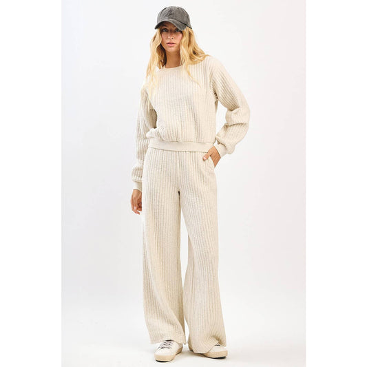 QUILTED CREW NECK SWEATSHIRT AND PANTS SET (Sold as Separates)