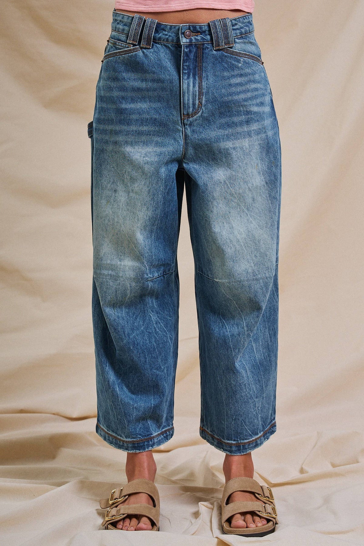 Vintage Wash Cropped Wide-Leg Jeans