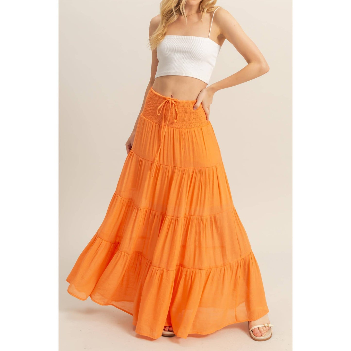 Smocked Waist Tiered Maxi Skirt