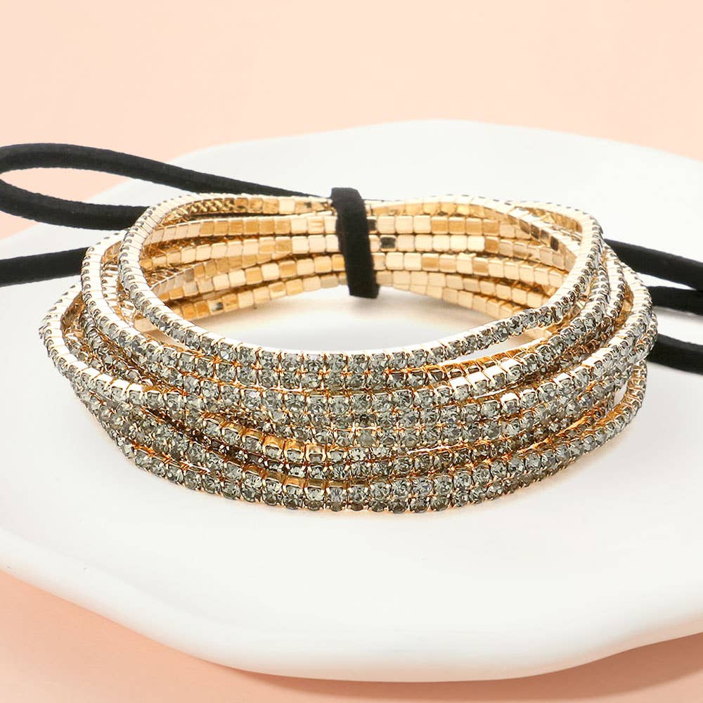 12PCS - Ribbon Pearl Rhinestone Layered Stretch Bracelets