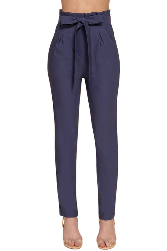 High Waist Belted Long Pants