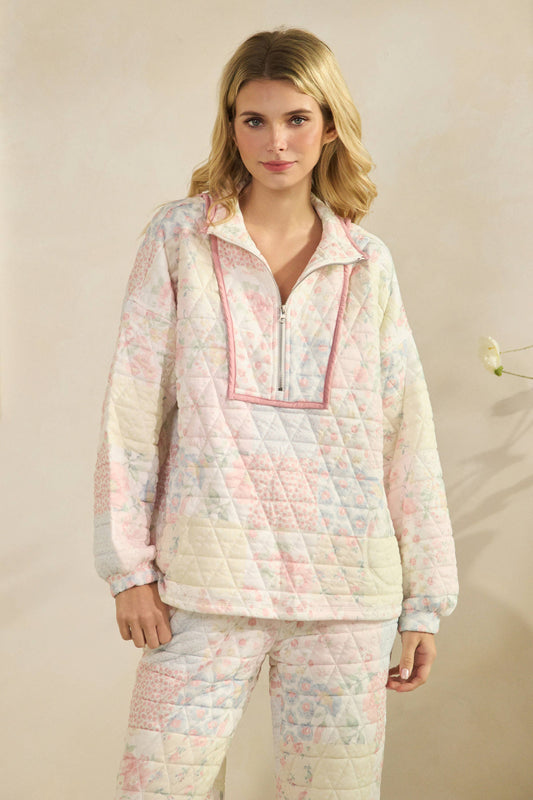 Floral textured quarter zip
