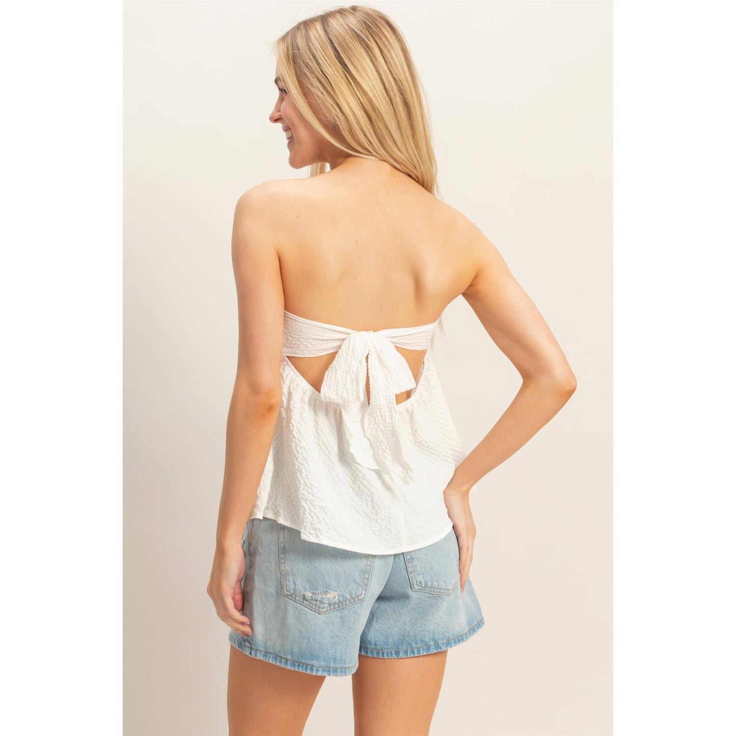 Smocked Tube Top With Tie Back