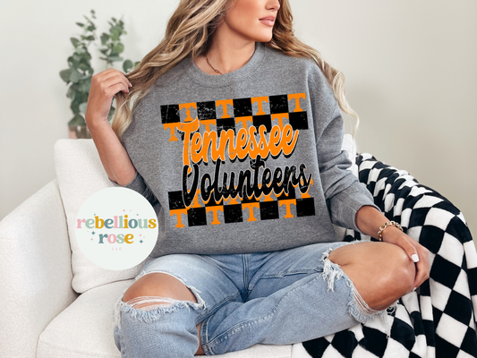 Checkered Tennessee Volunteers Graphic Crewneck Sweatshirt