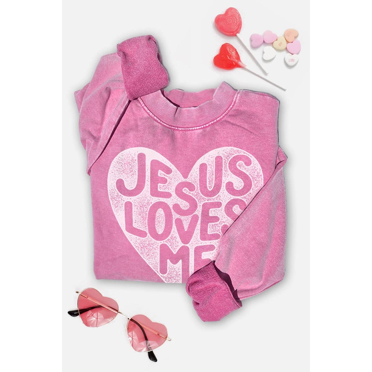 JESUS LOVES ME MINERAL GRAPHIC SWEATSHIRTS