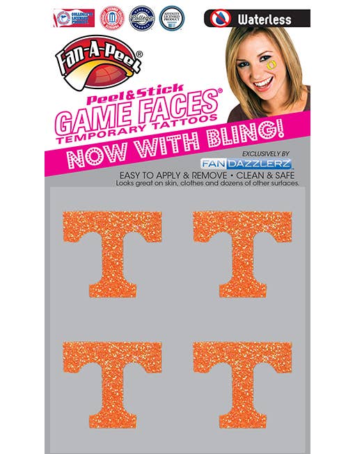 Tennessee Game Faces® Temporary Tattoos Glitter