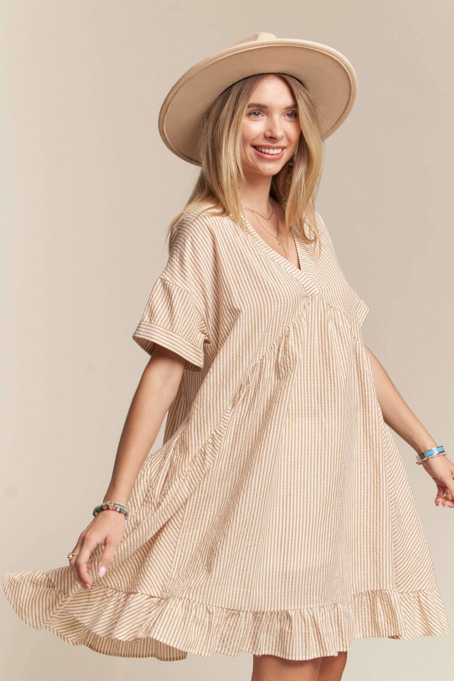 PINSTRIPE BABYDOLL DRESS