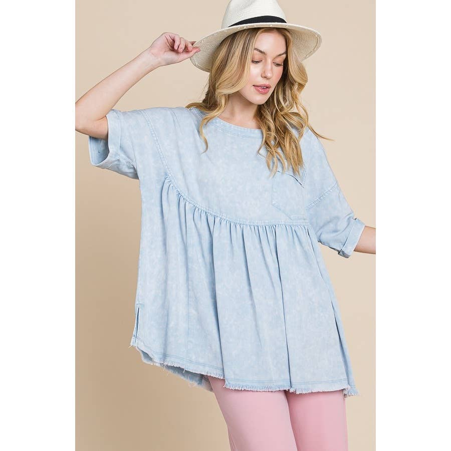 Mineral Wash Oversized Drop Shoulder Babydoll Top