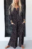 Printed Buttoned Bodice Wide Leg Leopard Jumpsuit