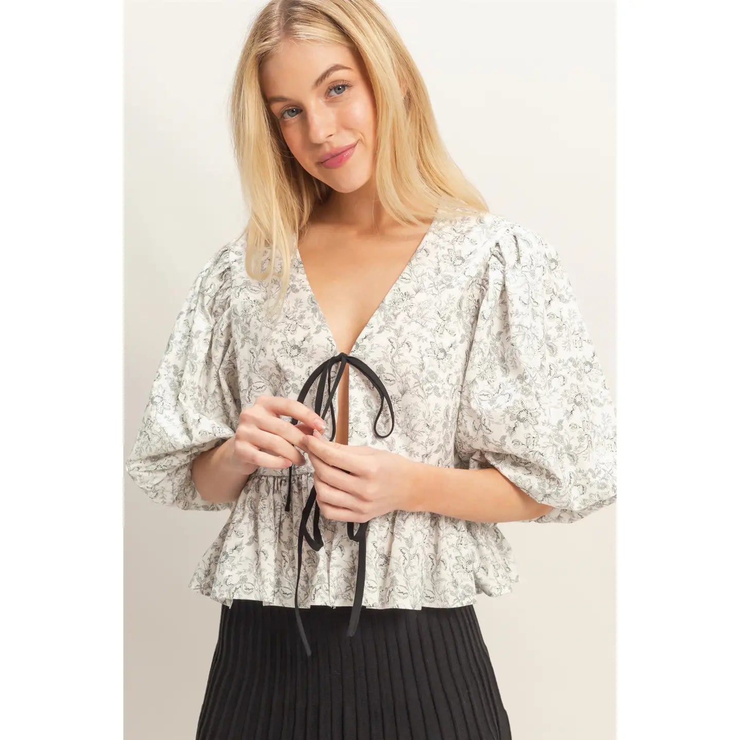 Floral Tie-Front Peplum Top
