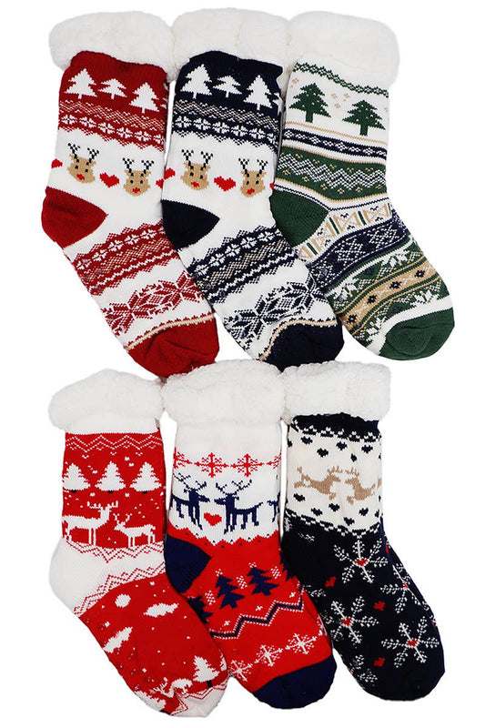 Women's Reindeer Snowflake Fleece Lounge Socks