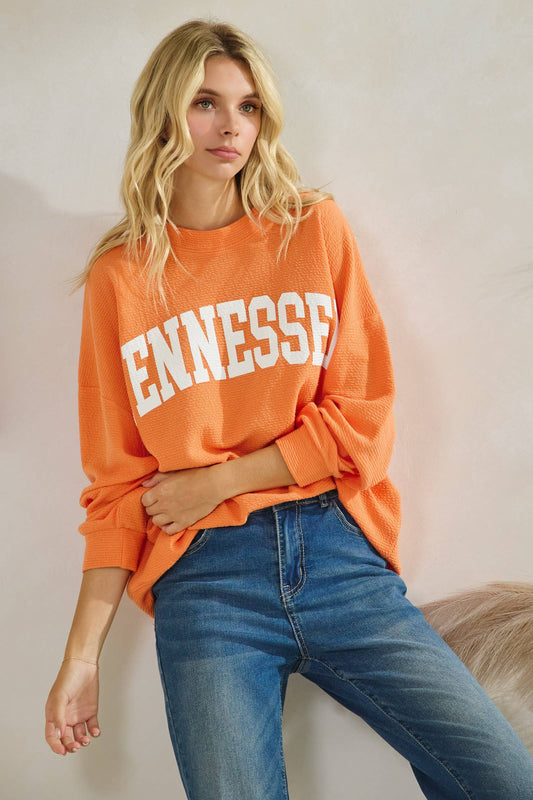 "TENNESSEE" CLOUDY KNIT LONG SLEEVE GRAPHIC TOP