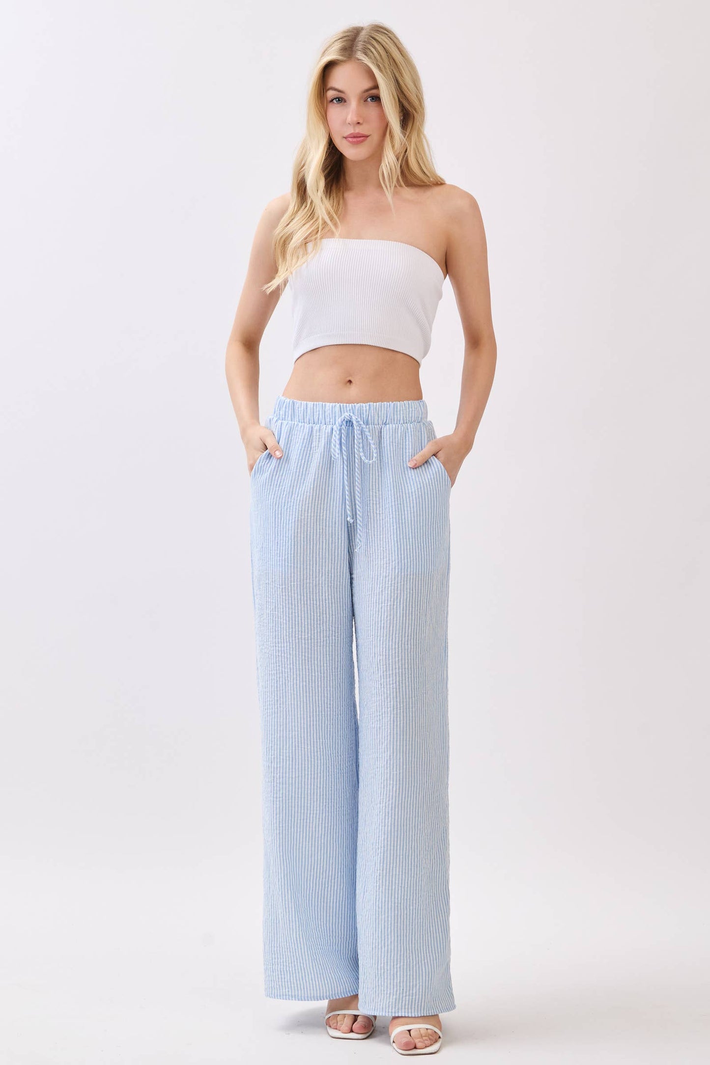 Seersucker Wide Leg Pants