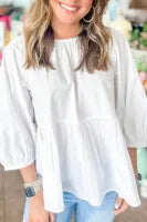 Bow Knot Cutout Back Loose Fit 3/4 Sleeve Blouse