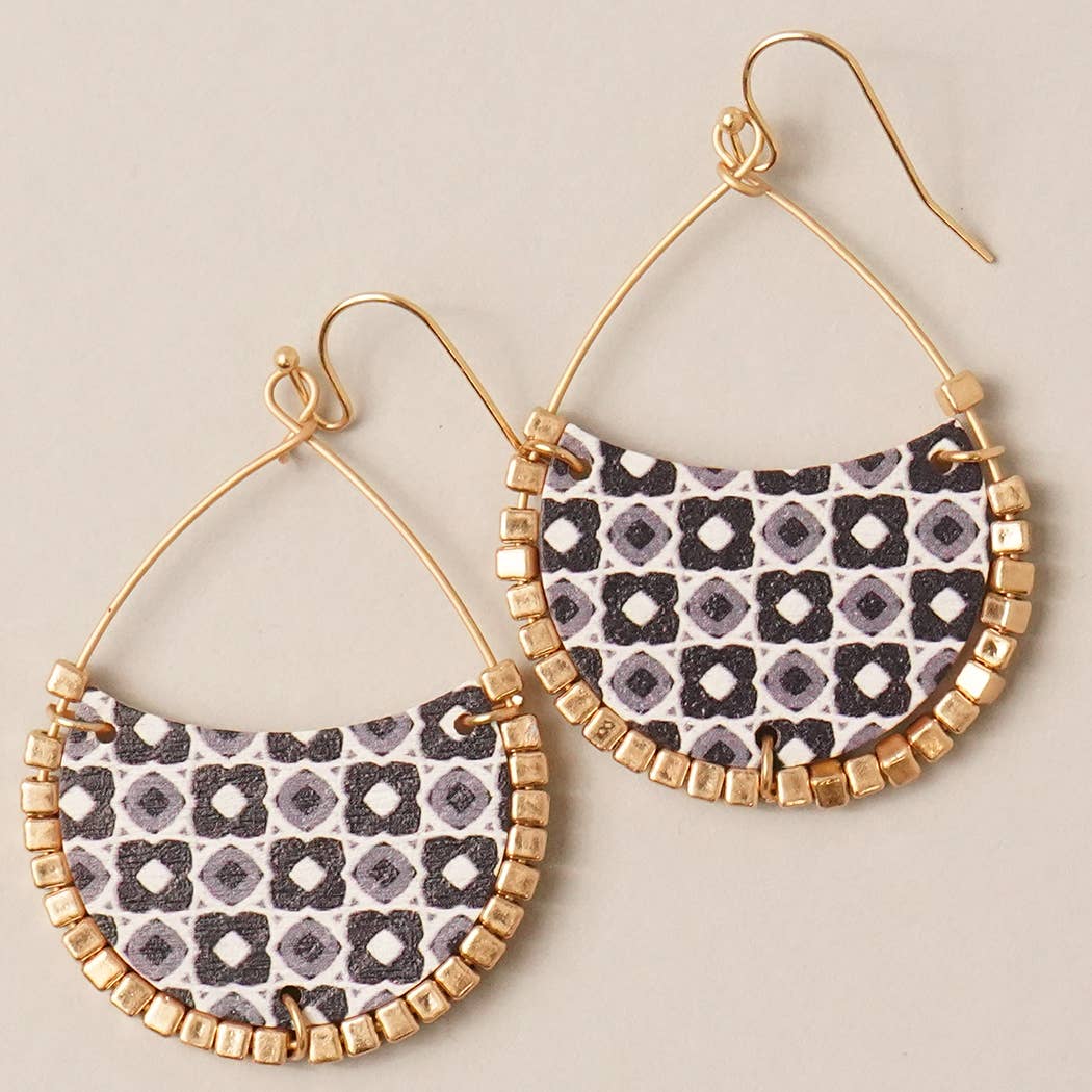 Floral Teardrop Wood Hook Dangle Drop Earring