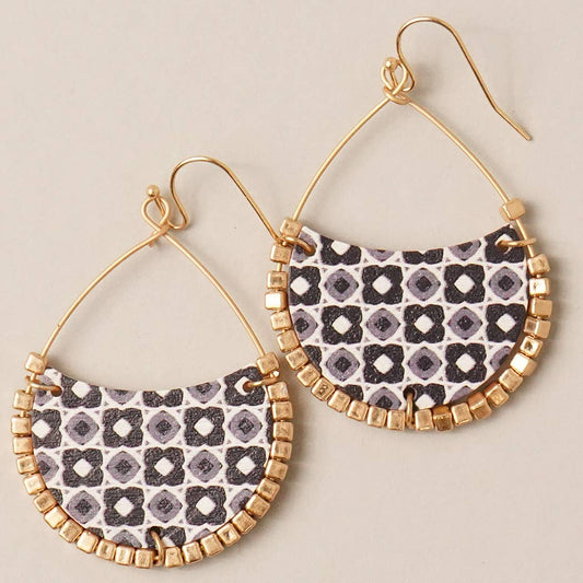 Floral Teardrop Wood Hook Dangle Drop Earring