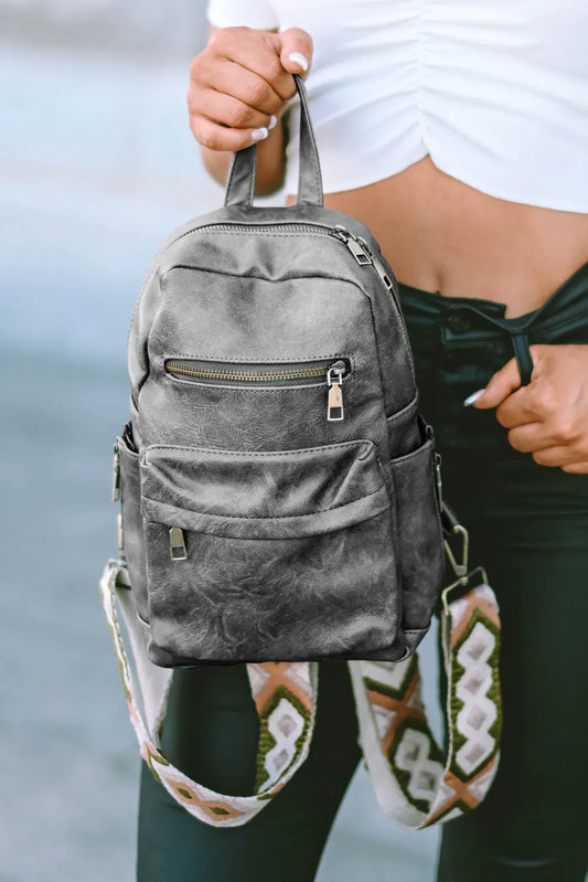 Double Zipper Faux Leather Backpack