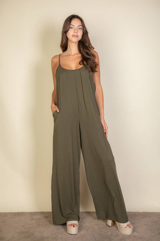 Spaghetti Strap Solid Wide umpsuit