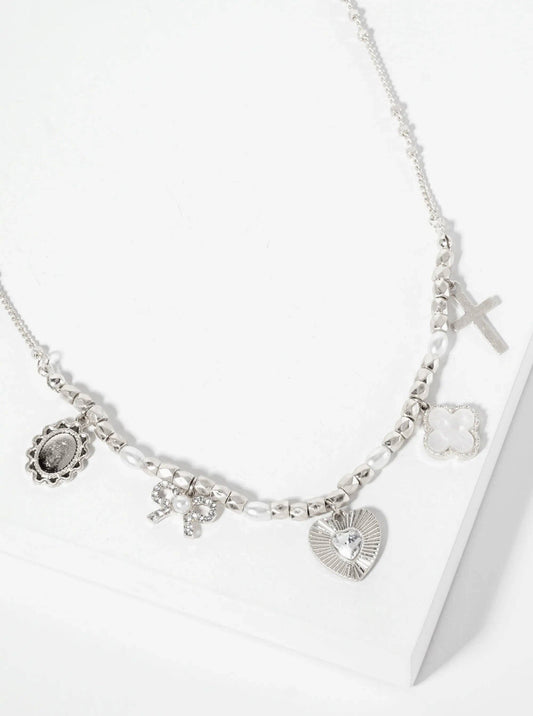 Metallic-Beaded Multi-Charm Necklace