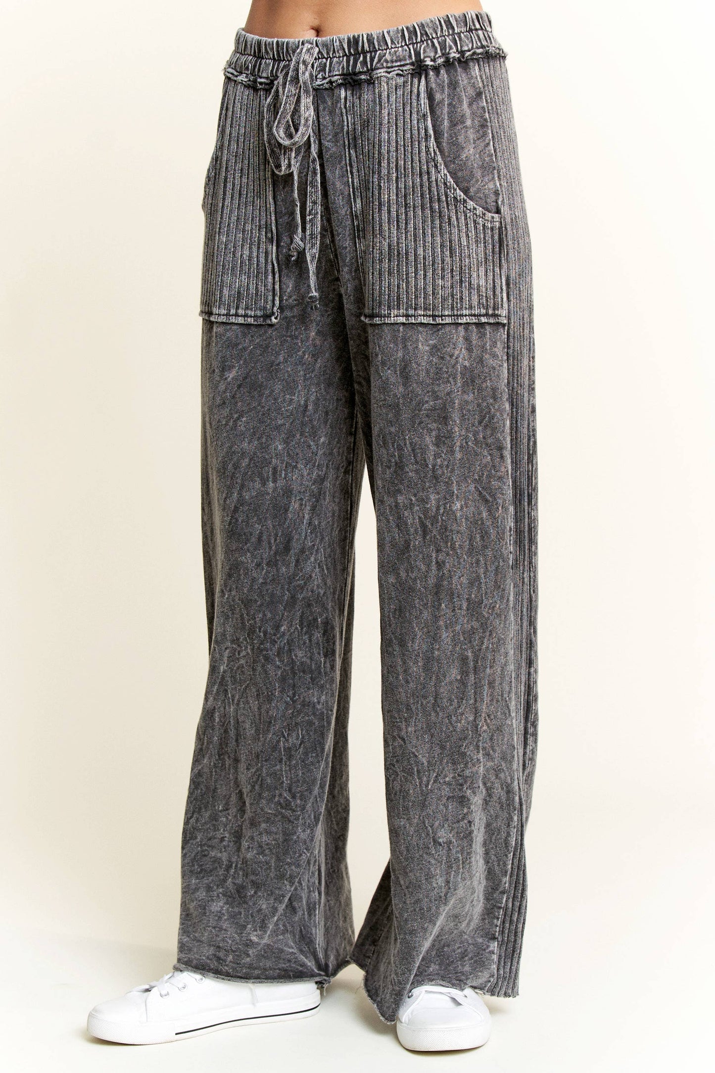 Mineral Wash Side Knit detail wide leg pants