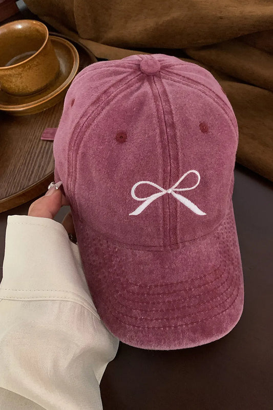 Embroidered Bow Knot Denim Baseball Cap