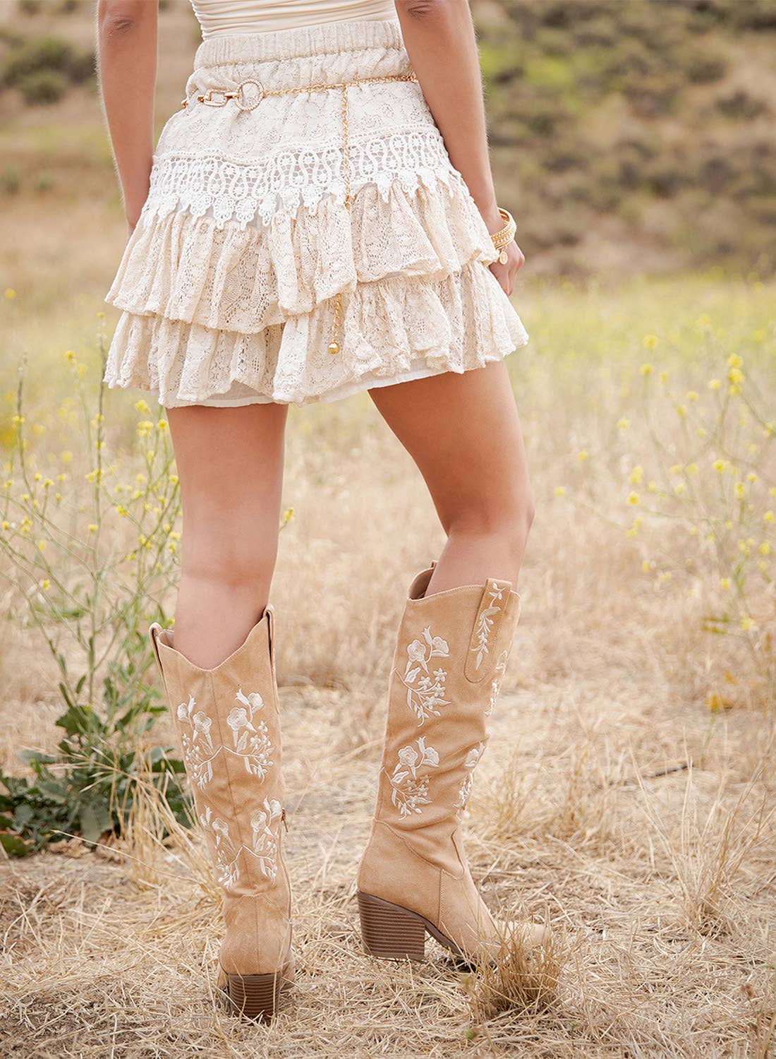 Boho Crochet Lace Tiered Mini Skirt with Ruffle Detail