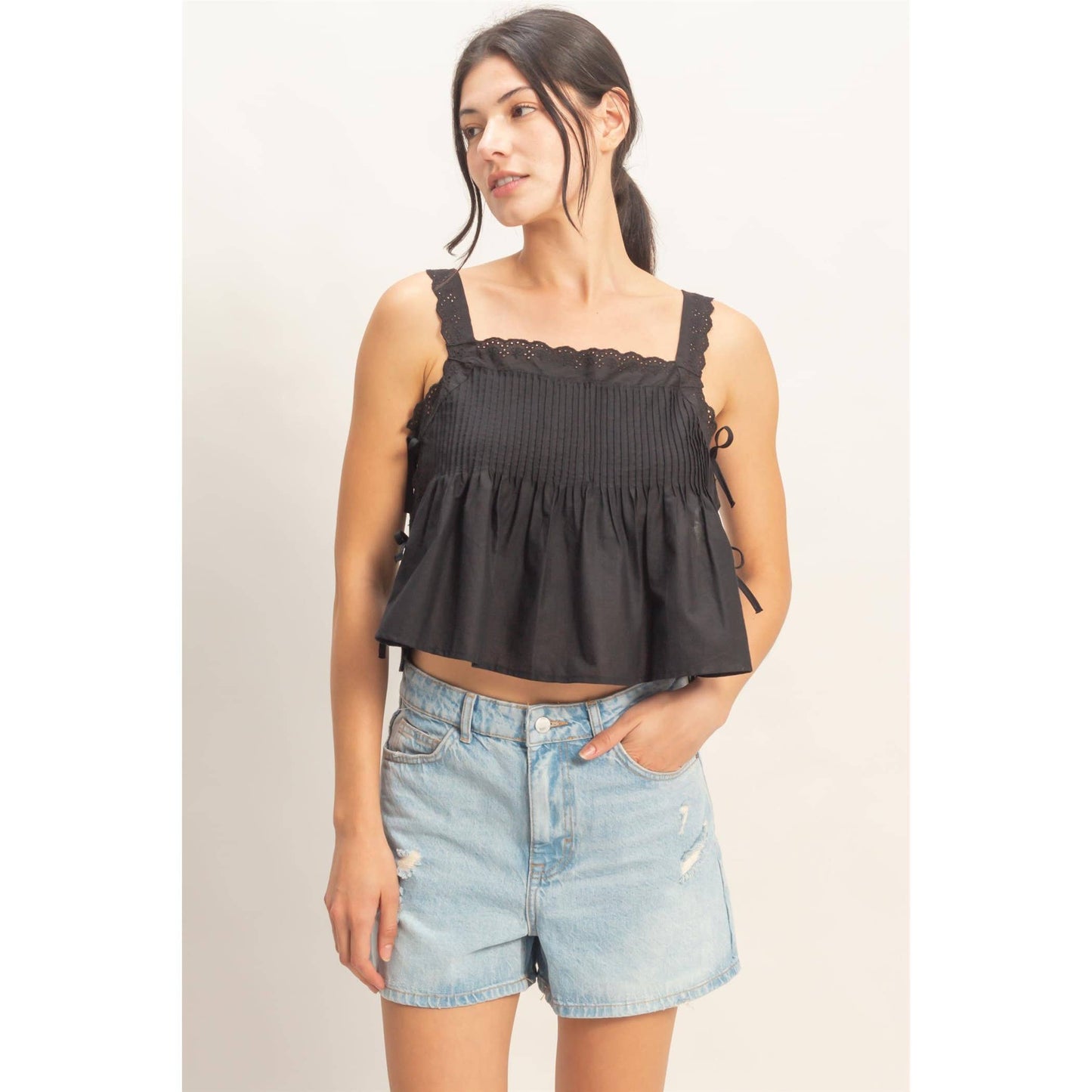 Pleated Lace Trim Tank