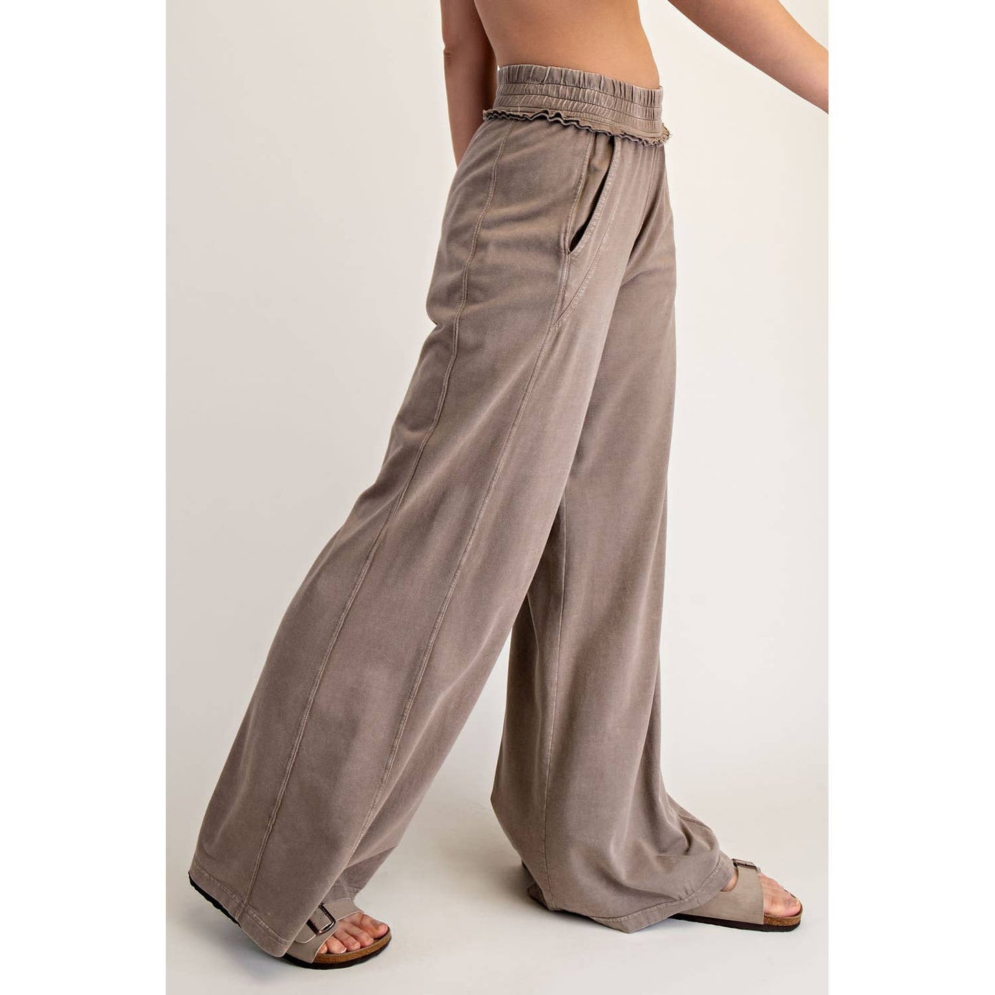 MINERAL WASHED TERRY BUTTER WIDE PANTS