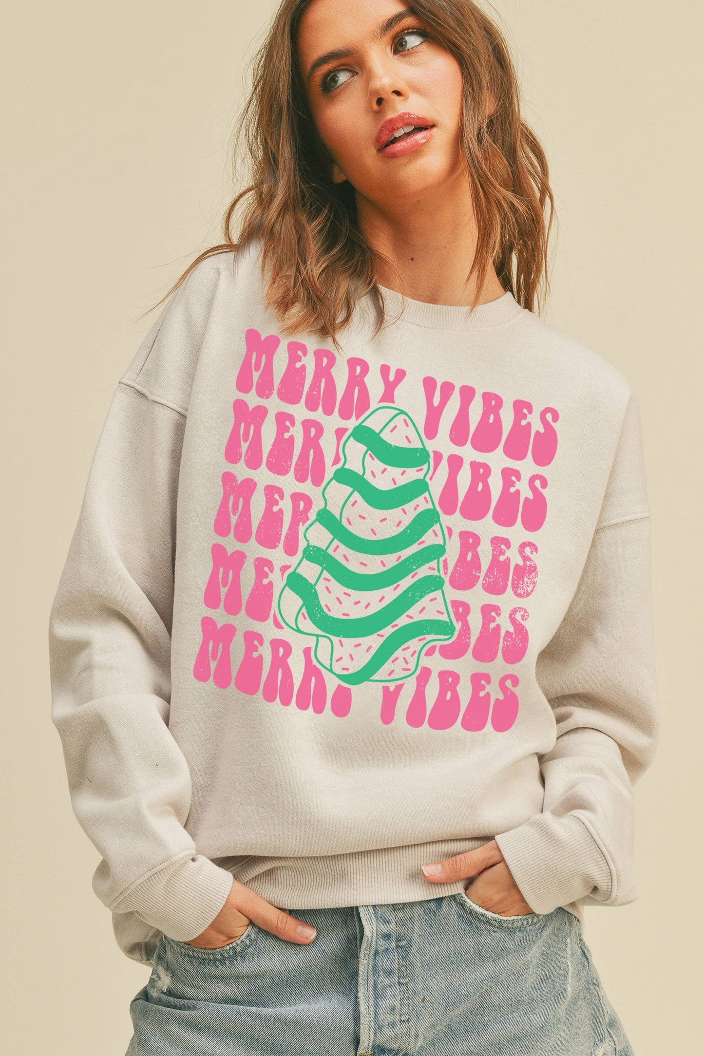Merry Vibes Christmas Tree Graphic Sweatshirt